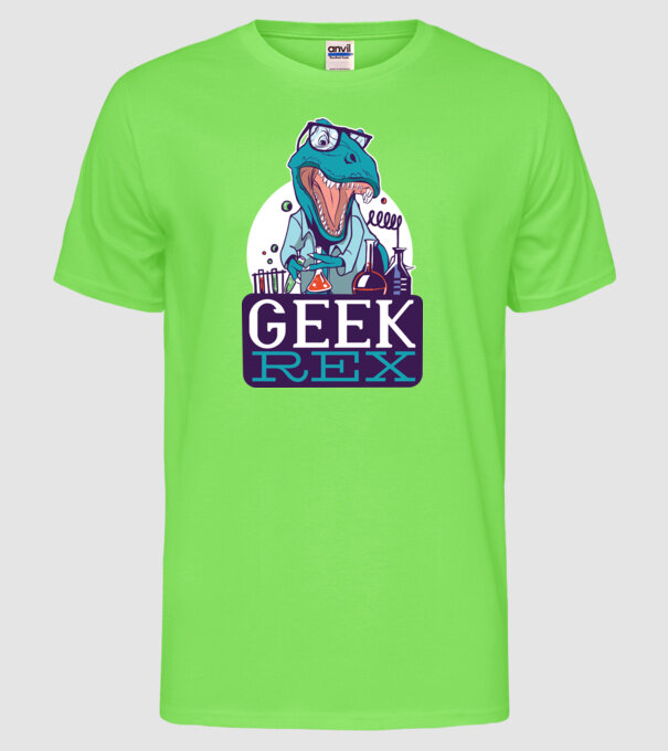 Geek Rex dinozaur tricou model verde neon pe tricou