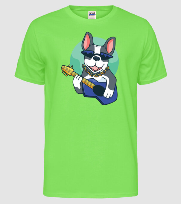 Bulldog Chitarist model verde neon pe tricou