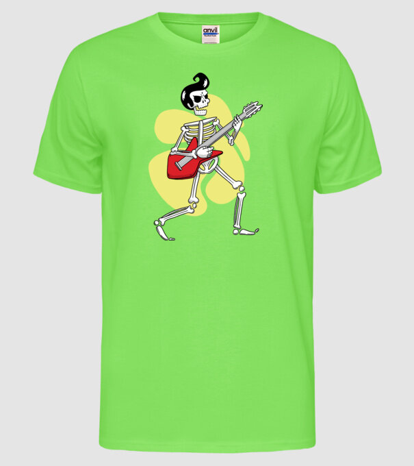 Schelet Elvis cu chitară model verde neon pe tricou