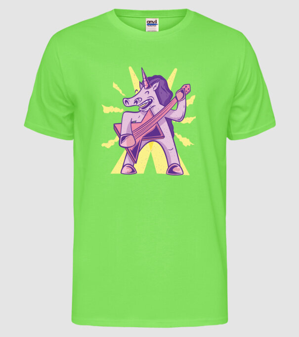 Unicorn cu chitara model verde neon pe tricou