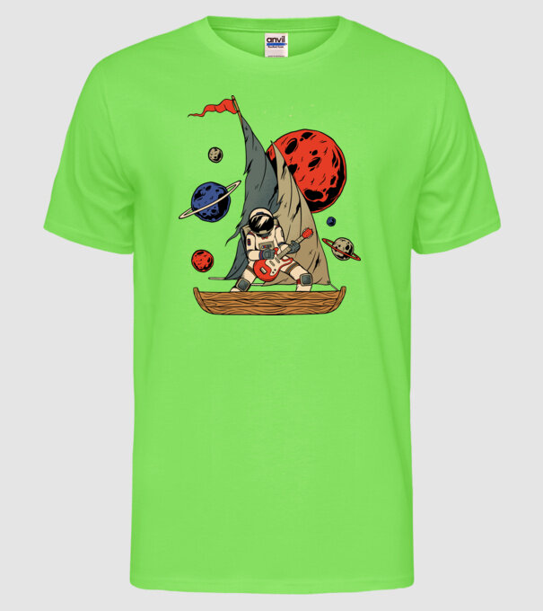 Astronaut Chitarist model verde neon pe tricou