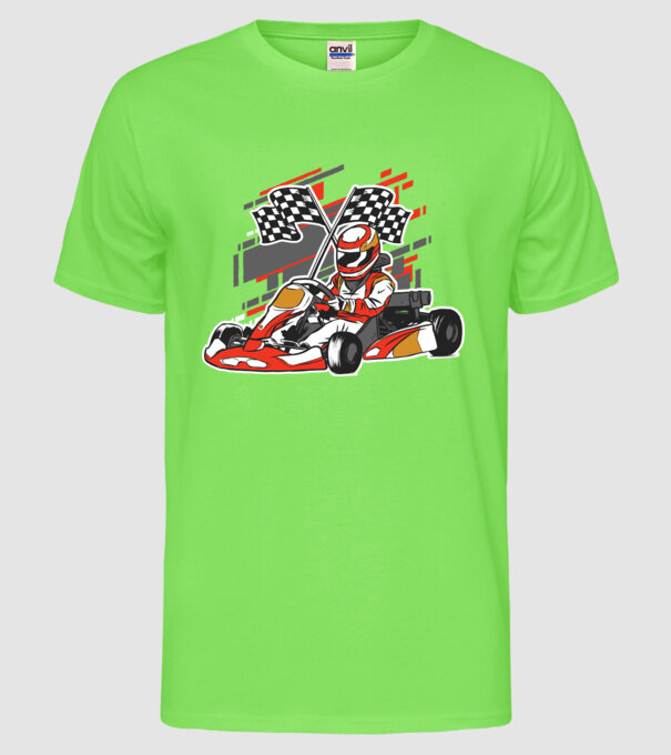 Gokart model verde neon pe tricou