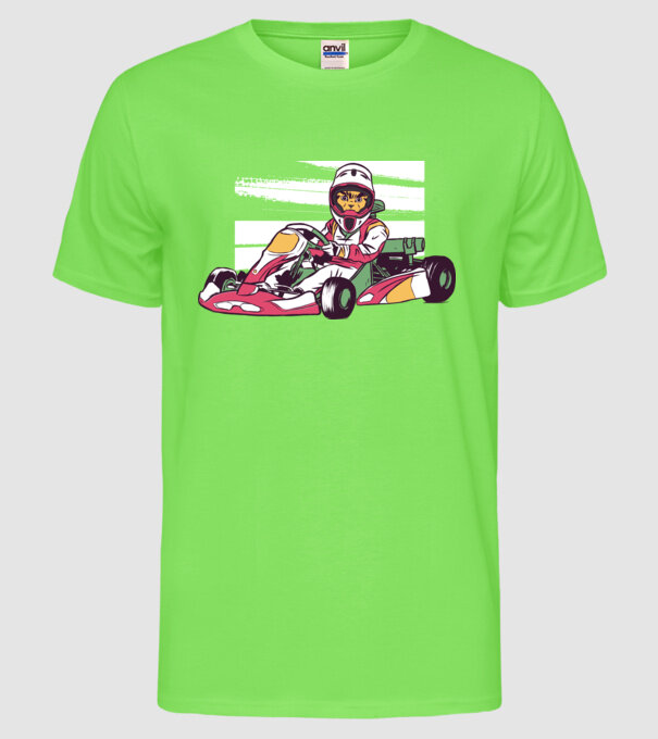 Pisică gokart model verde neon pe tricou