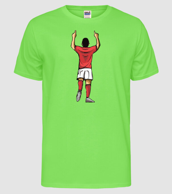 Fotbalist sărbătorind golul model verde neon pe tricou