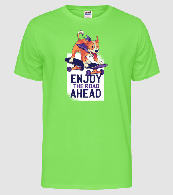 Câine Skateboarder model verde neon pe tricou