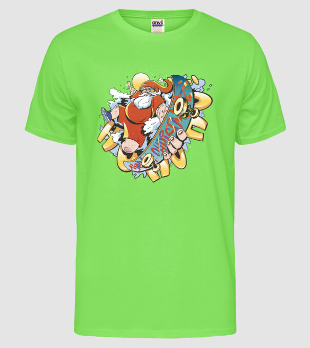 Moș Crăciun Skateboarder model verde neon pe tricou