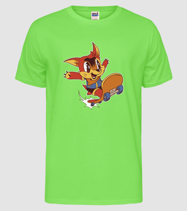 Veveriță Skateboarder model verde neon pe tricou