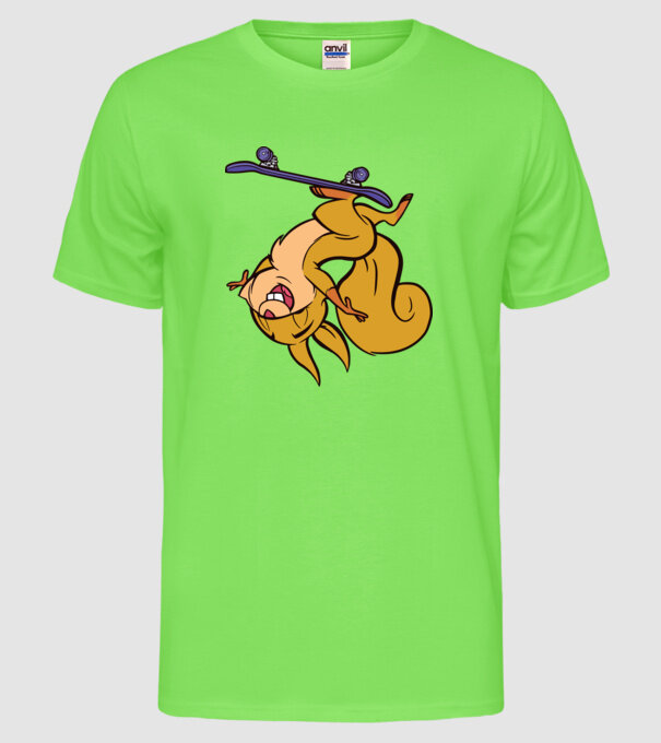 Veveriță Skateboarder model verde neon pe tricou