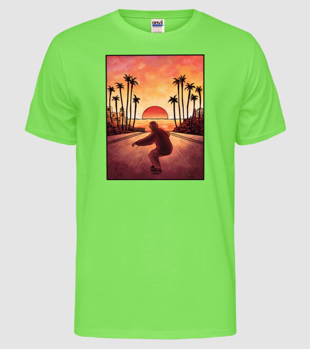 Apus de soare Skateborder model verde neon pe tricou
