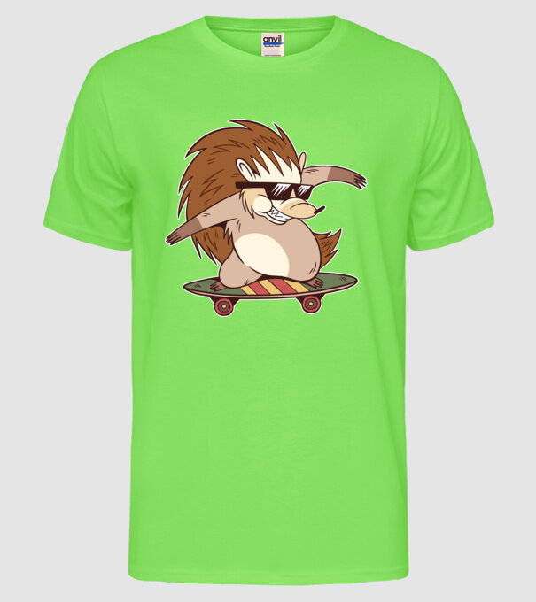 Arici Skateboarder model verde neon pe tricou