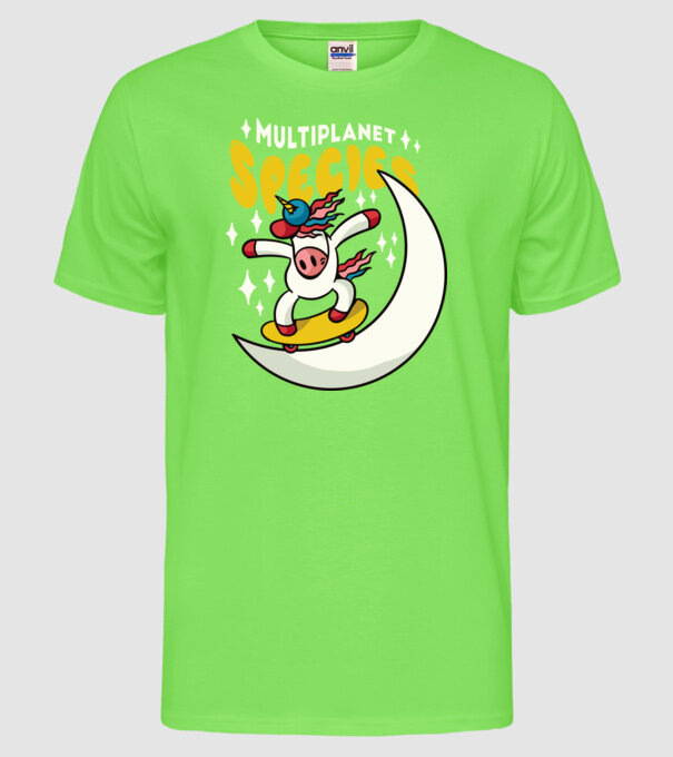 Skateboarding unicorn model verde neon pe tricou