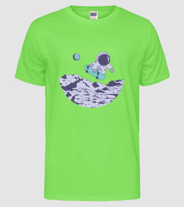 Astronaut Skateboarder model verde neon pe tricou