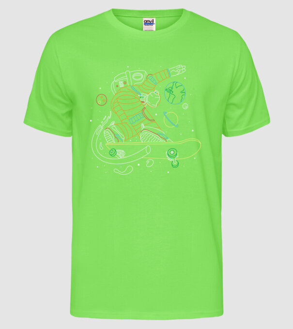 Astronaut Skateboarder model verde neon pe tricou