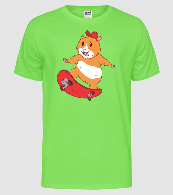 Hamster Skateboarder model verde neon pe tricou