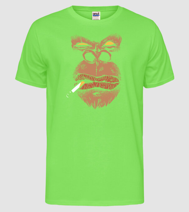 Cap de gorilă cu țigară model verde neon pe tricou