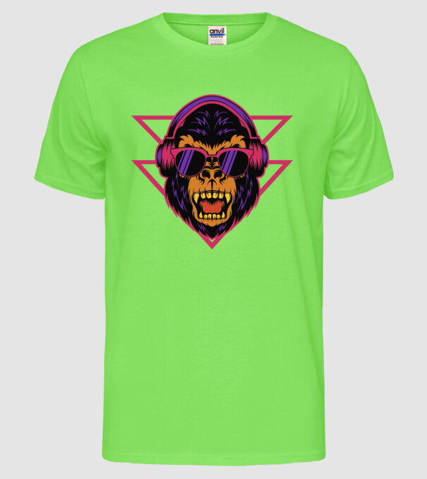 Căști Gorilă dj model verde neon pe tricou