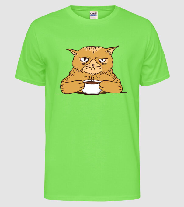 Grumpy Cat - Pisică supărată cu cafea model verde neon pe tricou