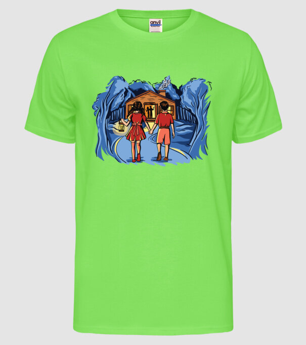 Copii în pădure Poveste model verde neon pe tricou