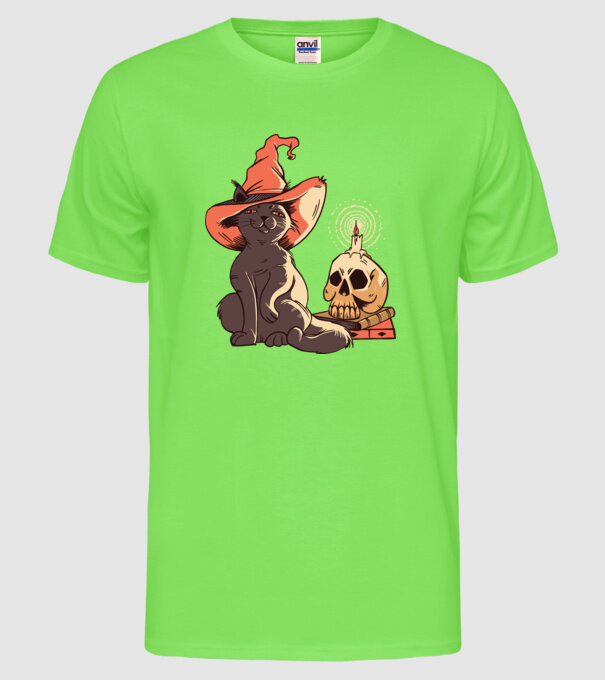 Pisică Halloween model verde neon pe tricou