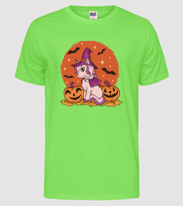 Unicorn Halloween model verde neon pe tricou