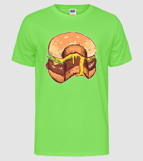 Hamburger model verde neon pe tricou