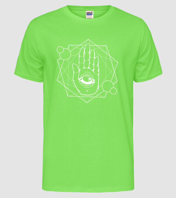 Mână Hamsa - Mâna lui Dumnezeu model verde neon pe tricou