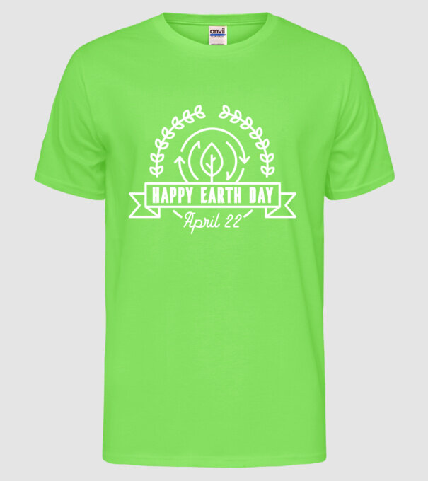 Happy Earth Day - Ziua Pământului model verde neon pe tricou