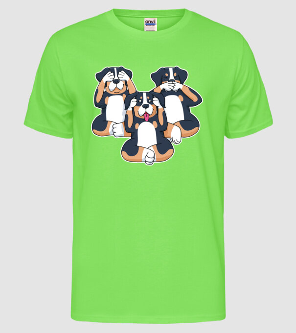 Trei câini model verde neon pe tricou