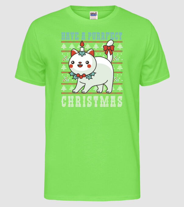 Have a Purrfect Christmas model verde neon pe tricou