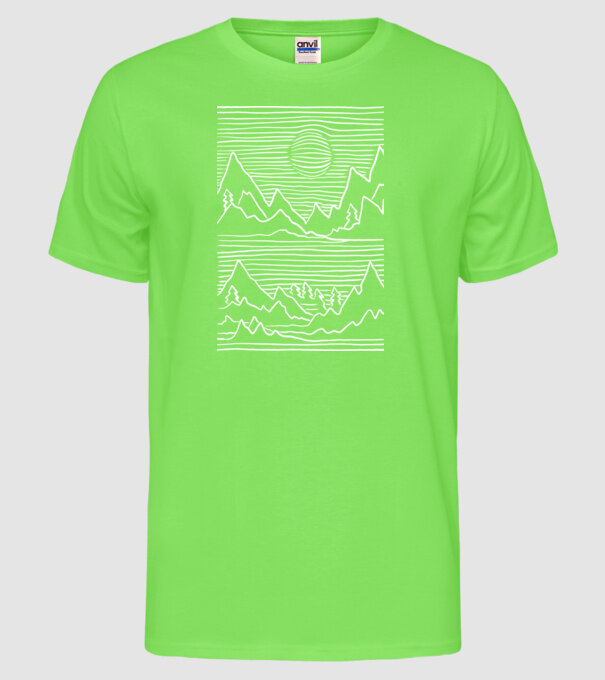 Munți grafică model verde neon pe tricou