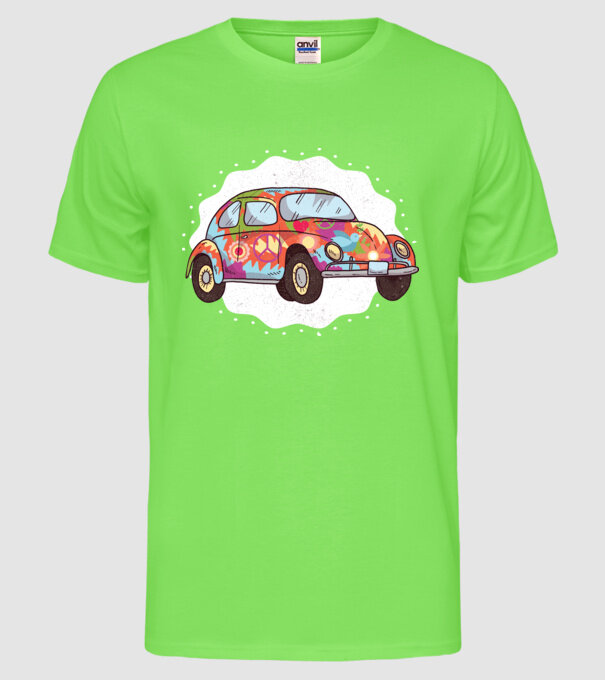 Hippy Beetle Volkswagen model verde neon pe tricou