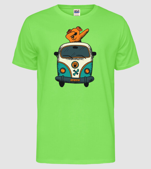 Microbuz Hippi Câine DAB model verde neon pe tricou