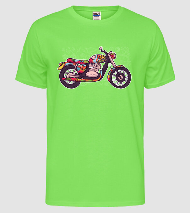 Motociclist Hippi model verde neon pe tricou