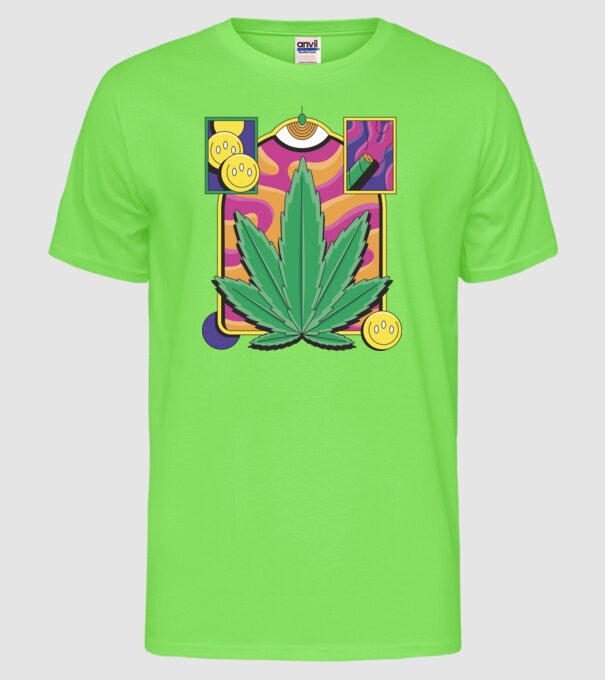 Hippy Cannabis model verde neon pe tricou