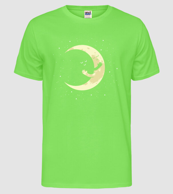 Luna și Soarele îmbrățișare model verde neon pe tricou