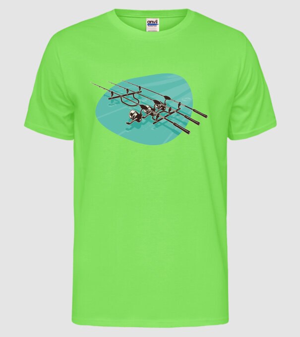 Undițe de pescuit model verde neon pe tricou