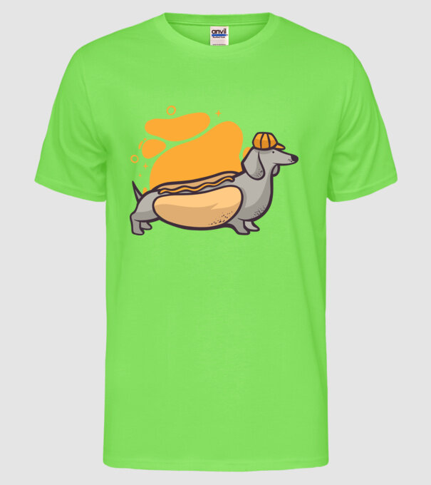 Teckel Hot dog model verde neon pe tricou