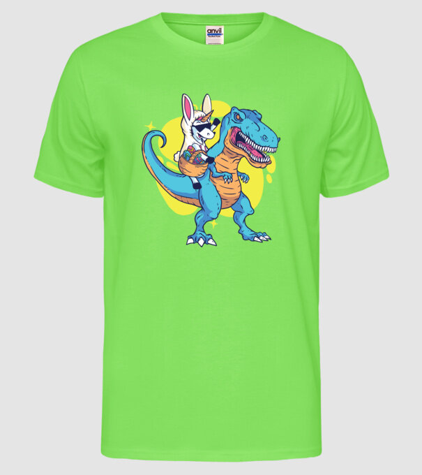Dinozaur de Paște model verde neon pe tricou