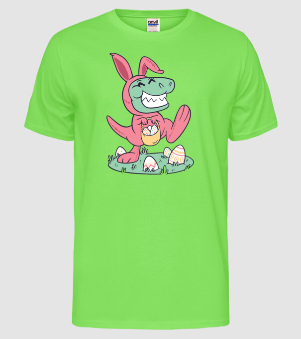 T-rex de Paște model verde neon pe tricou