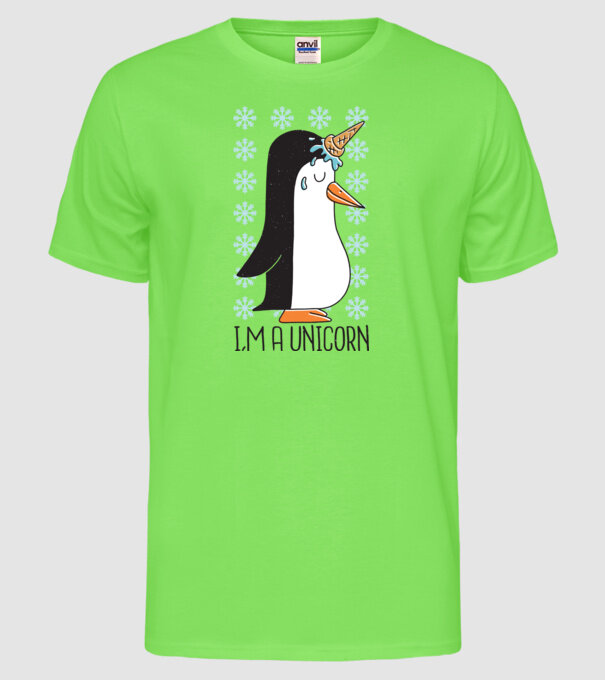 'I''m a Unicorn - Pinguin Unicorn' model verde neon pe tricou