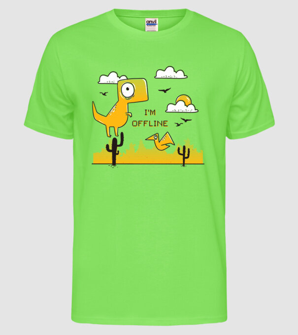 'I''m Offline - tricou amuzant cu dinozaur' model verde neon pe tricou