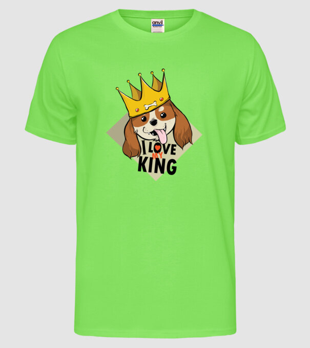 I love my king - Cavalier King Charles tricou cu câine Cocker Spaniel model verde neon pe tricou