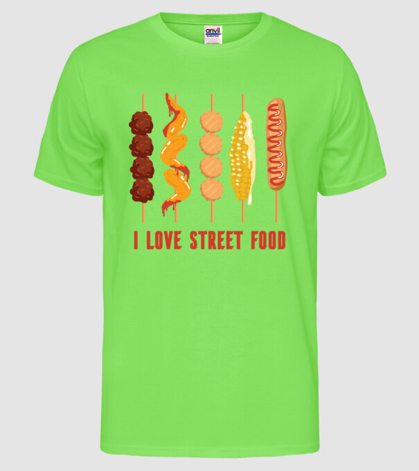 I Love Street Food model verde neon pe tricou