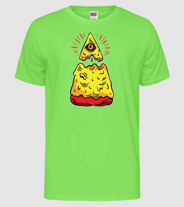 Illuminati Pizza model verde neon pe tricou