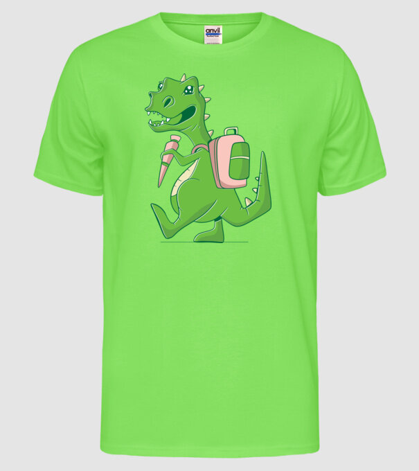 Elev Dino model verde neon pe tricou