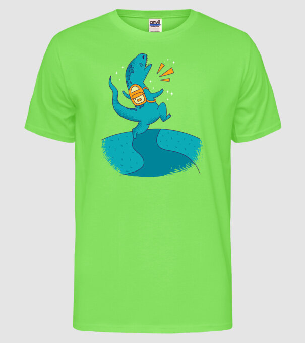 Dinozaur școlar model verde neon pe tricou