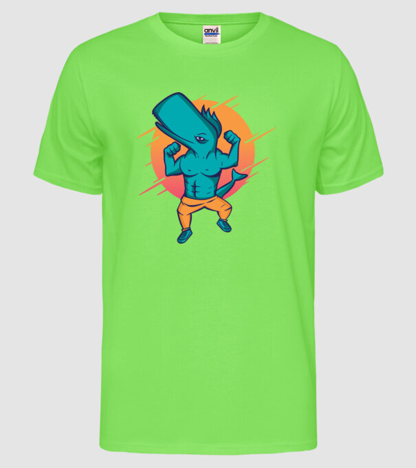 Balenă musculoasă model verde neon pe tricou