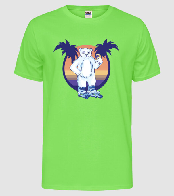 Urs polar cu patine cu rotile model verde neon pe tricou