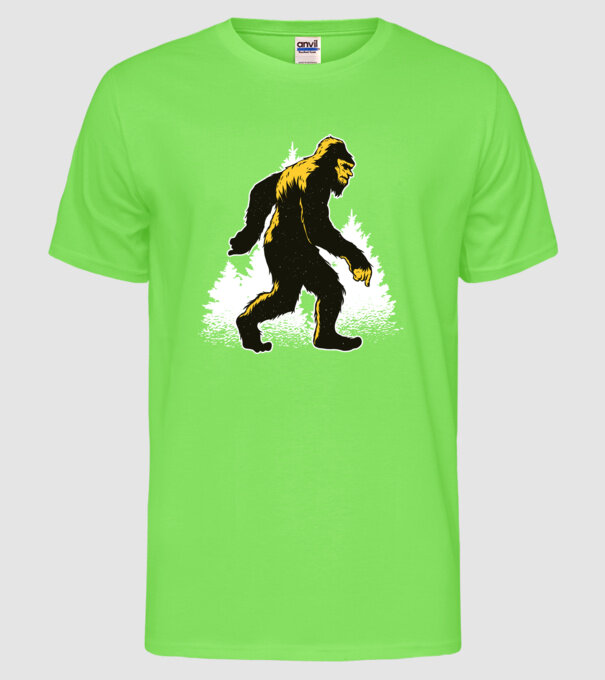 Yeti în pădure model verde neon pe tricou