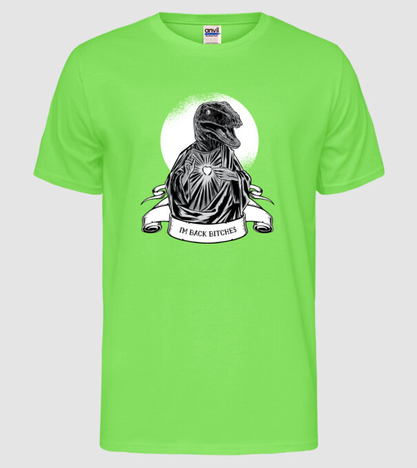Iisus Raptor Dinozaur model verde neon pe tricou